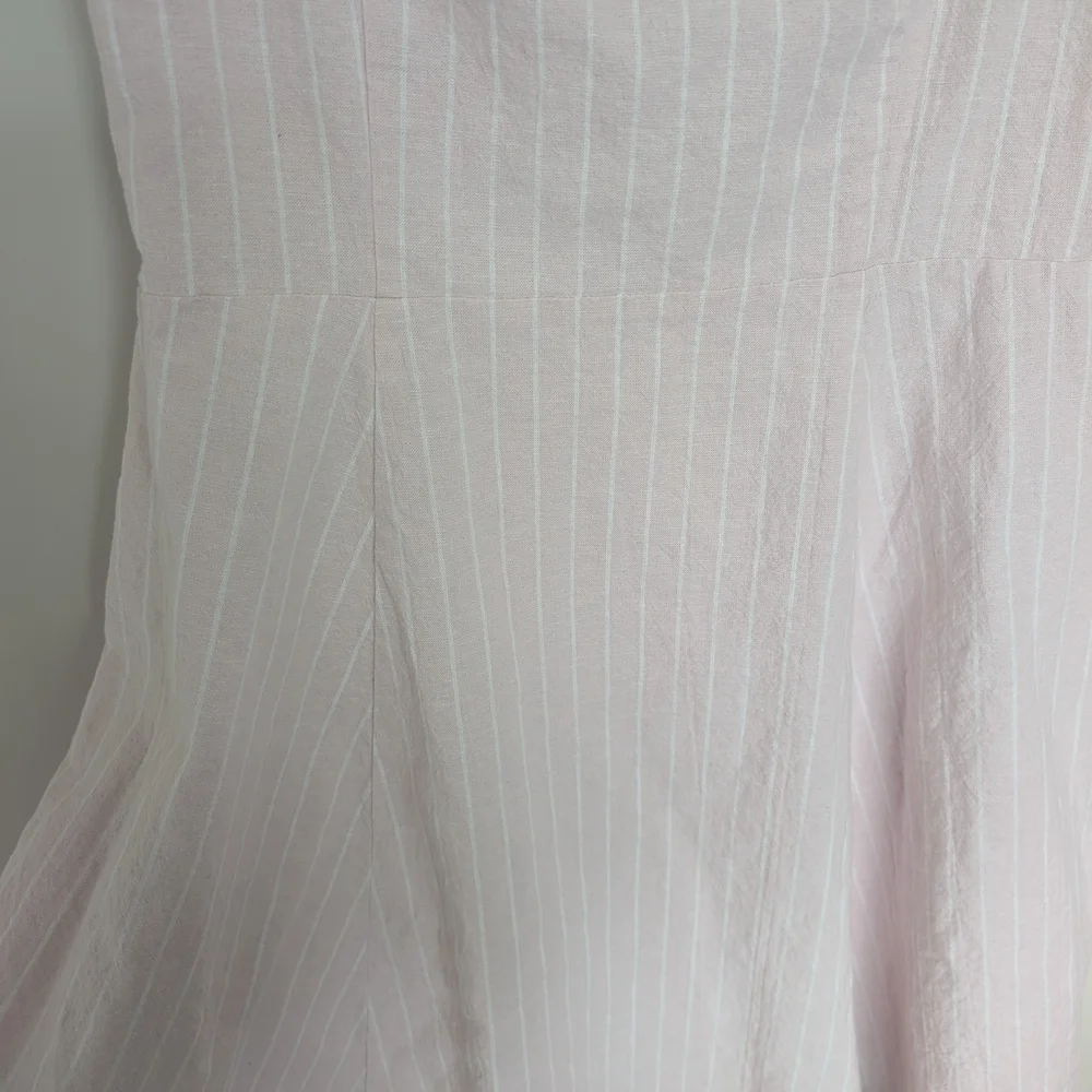 Saks Fifth Avenue Womens Size12 Linen Blend Dress Pink White Stripe Off Shoulder - Picture 6 of 8